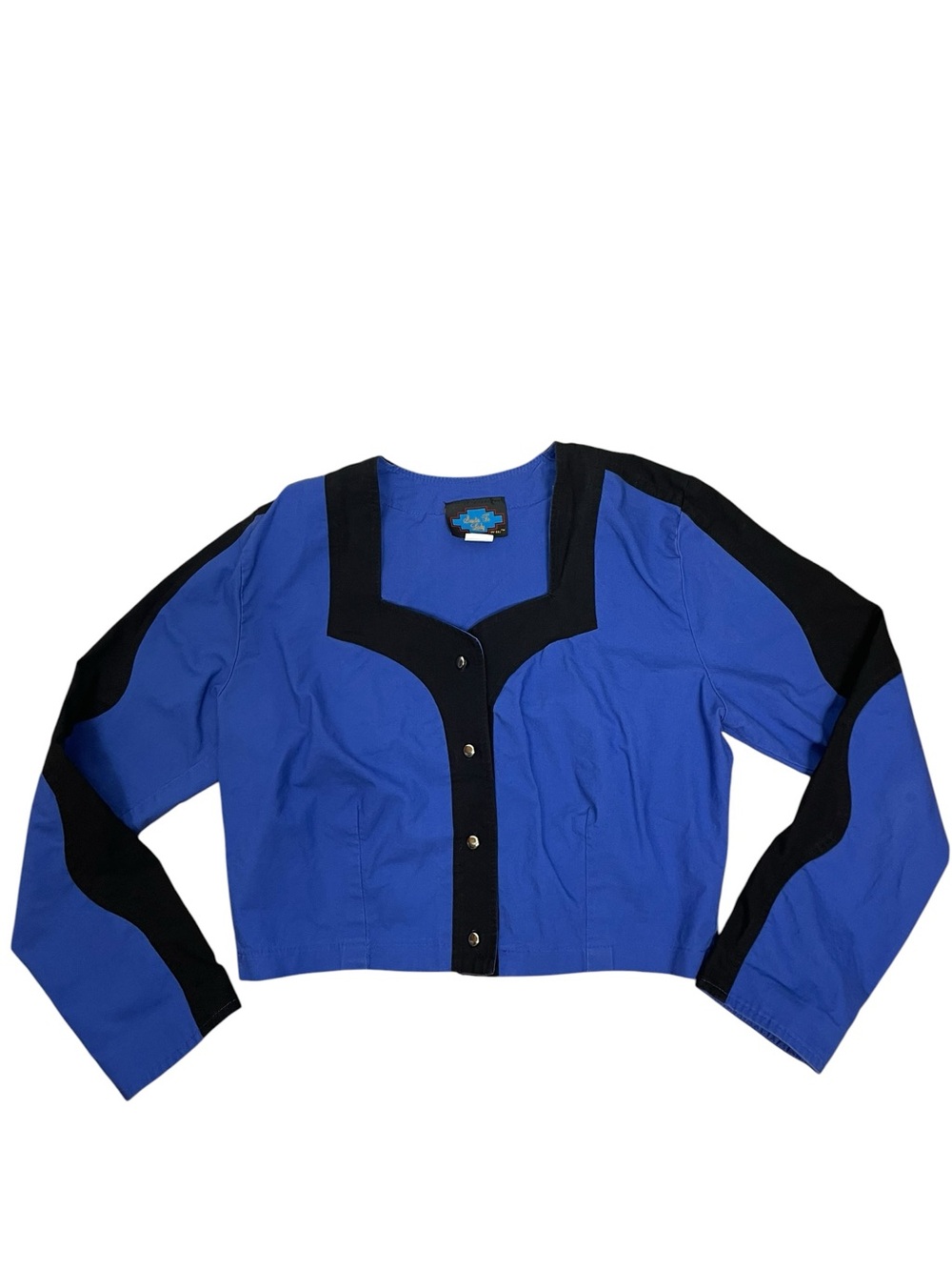 Vintage 90s Santa Fe Lady Blue Black Crop Jacket M Square Neck Retro Western